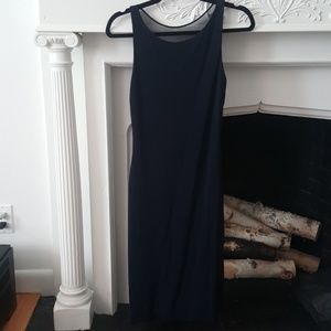 Vtg. Knee Length Navy Sleeveless Dress Sheer Back